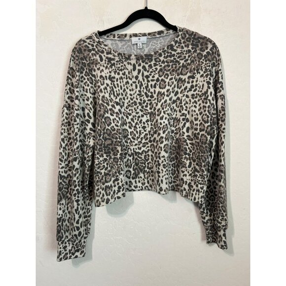 Socialite Leopard Print Long Sleeve Crop Top Oversize Sz M poly rayon spandex - Picture 2 of 7